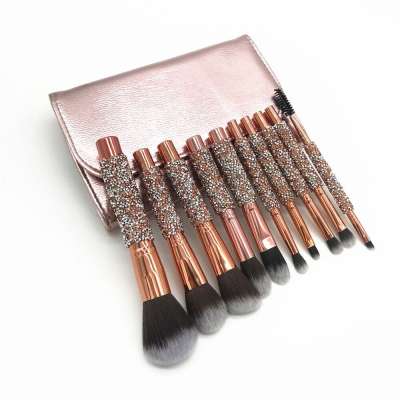 2020 Luxury Gold Rhinestone Beauty Needs 10pcs Makeup Brush Set Sparly Glitter Personalized Powder Brushes